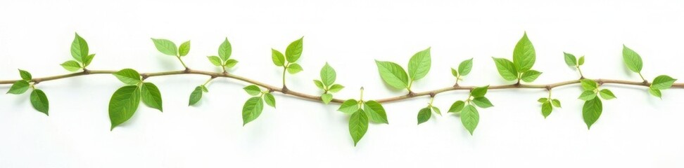 Fototapeta premium delicate vine with small green leaves isolated on white background, vine, foliage
