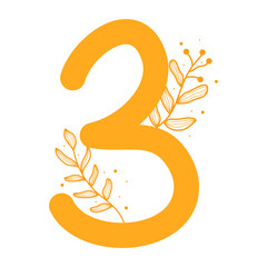 Elegant Botanical Numbers with Floral Elements. Floral Number 3