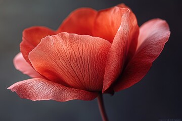 A close-up shot of a bright red flower against a dark background
