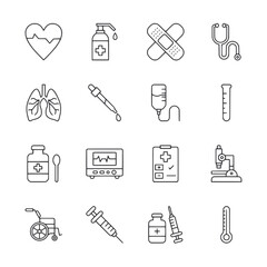 A set of medical symbols and icons