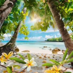 tropical beach with coconut palm trees