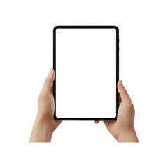 Hands Holding Large Tablet Mockup &ndash; Blank Screen, Sleek Black Frame