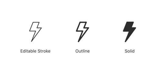 thunder bolt flash icon, flash lightning bolt icon - Electric power icon symbol - Power energy icon sign in filled, thin, line, outline and stroke style for apps and website