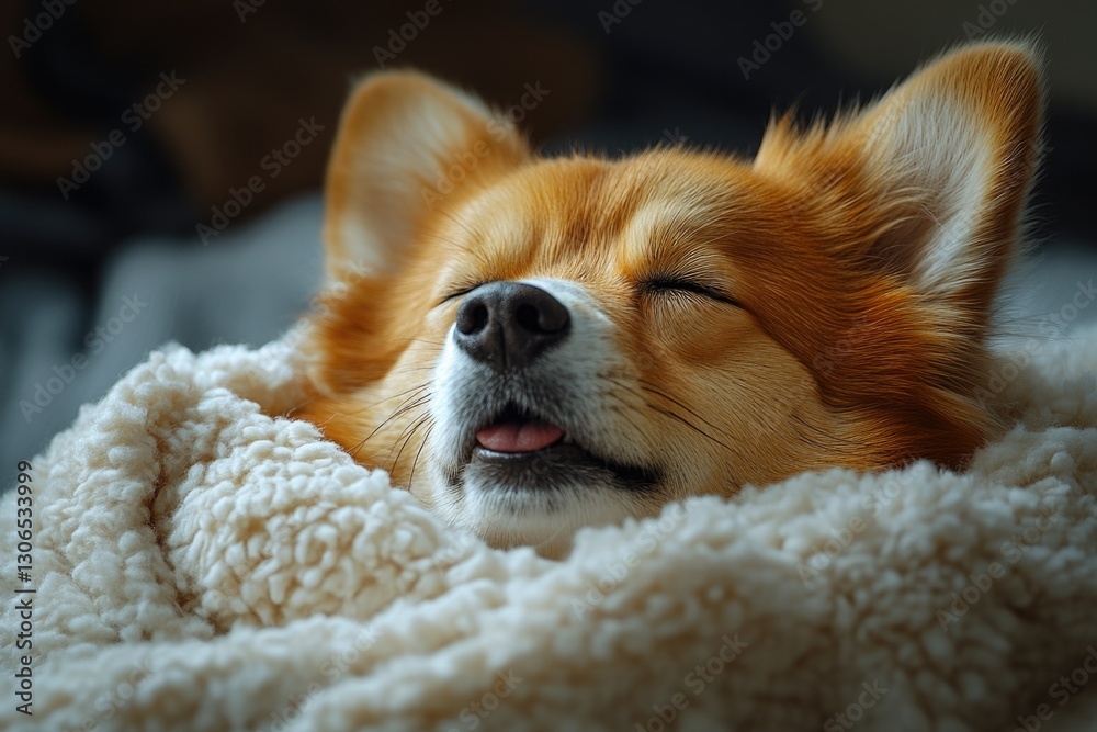 Poster a dog is resting on a blanket on top of a bed, ready for a good nap