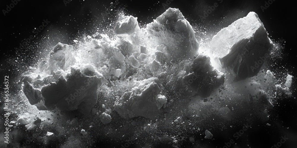 Poster a collection of dark gray rocks against a plain background