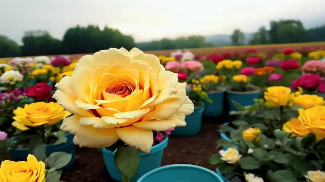 field colorful flowers including vibrant roses peonies arranged lush bouquets creating visually striking floral landscape high definition video