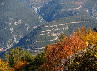 Serpentine Road Aristi Papigo: road with hairpins Kagelia Papigo in Mountains Epirus in Greece