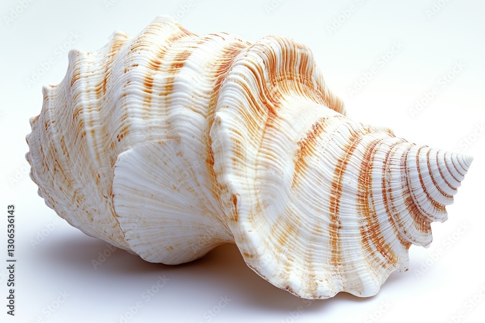 Poster a close-up shot of a shell on a white surface, perfect for use in designs related to nature, ocean, 