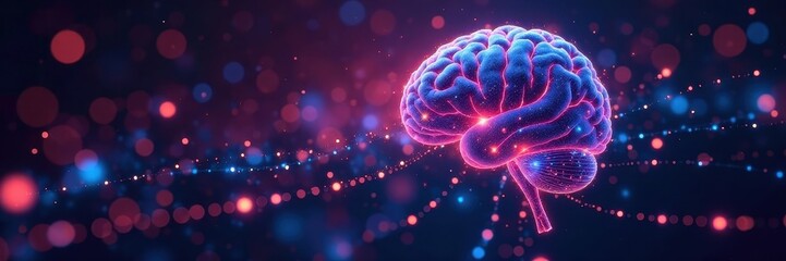 Obraz premium Abstract glowing network nodes forming AI brain, intelligence, artificial intelligence