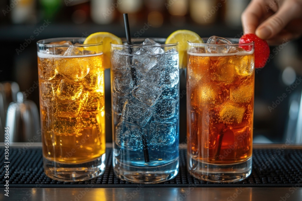 Aufkleber three different types of drinks lined up on a bar