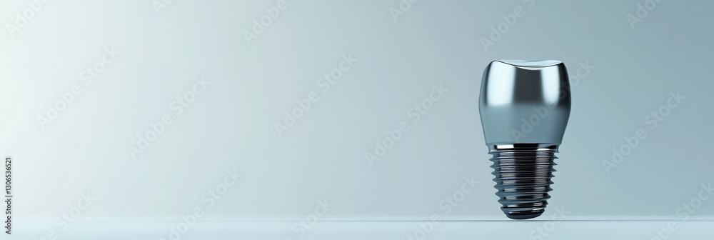 Poster Detailed 3D rendering of a dental implant showcasing polished metallic texture and reflective finish on a soft white background Generative AI