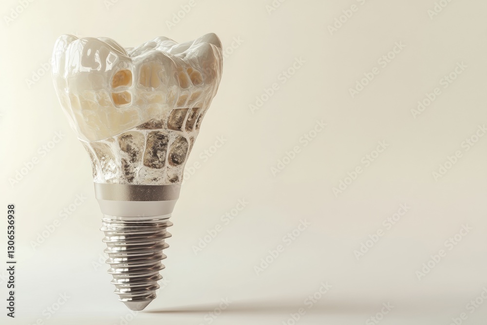 Poster detailed cross sectional view of dental implant structure with crown showcasing titanium and ceramic