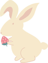 Cute Bunny Holding a Strawberry. Easter day.