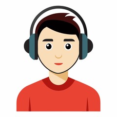 boy with headphones illustration on white background.