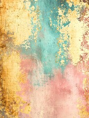 Abstract gold, pink, and teal textured background.