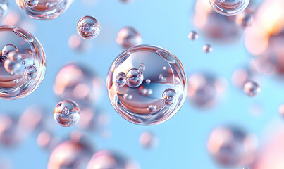 Naklejka premium Clear Water Bubbles Floating on Colorful Background with Light Reflections