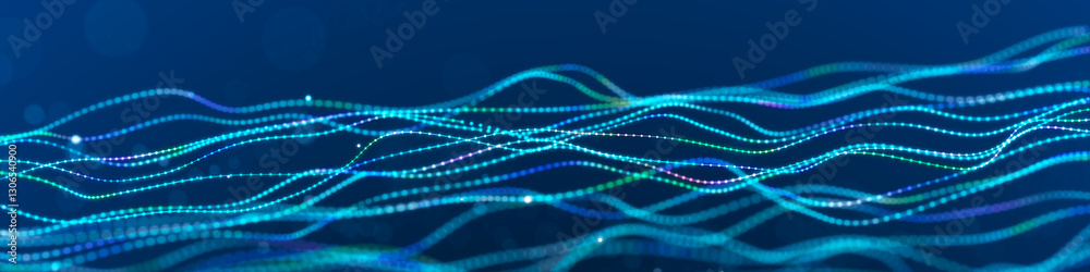 Poster sci-fi background. digital wave with many particles. big data visualization. template for festive pr