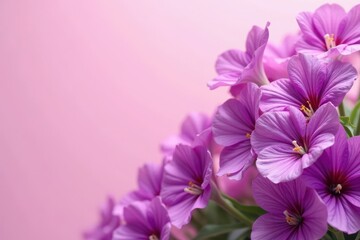 Obraz premium Vibrant purple blooms against soft pink backdrop, botanical, pastel, flowers