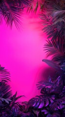 Obraz premium Pink tropical leaves frame, vibrant background, summer foliage, design template