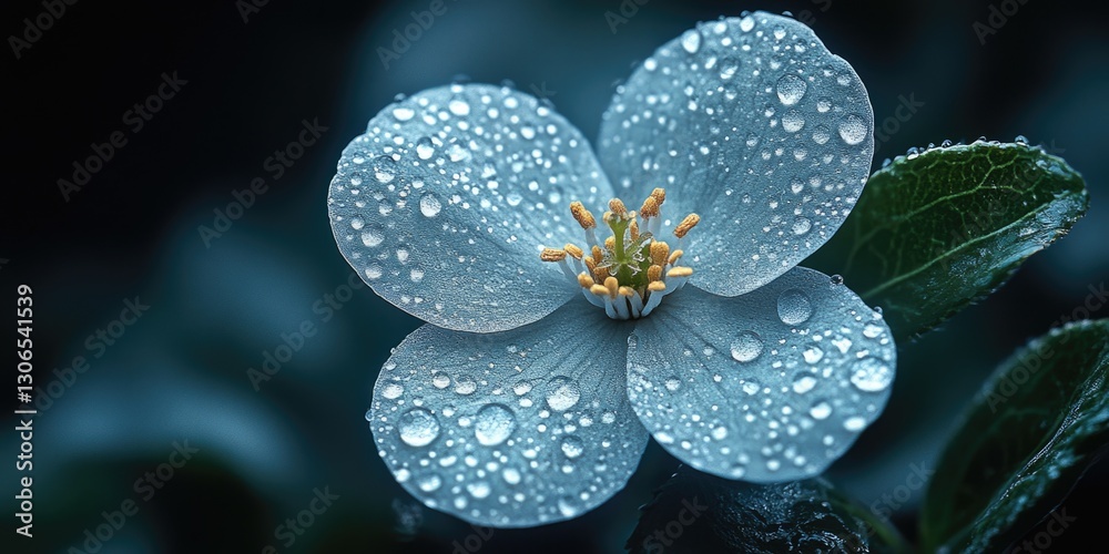 Poster a close-up shot of a flower with water droplets glistening on its petals, perfect for use in nature-