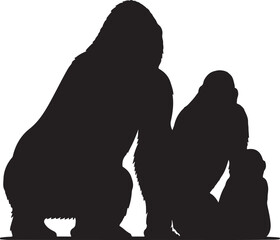 silhouette of three gorilla group vector art illustration