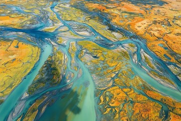 river delta with winding channels, highlighting the patterns crafted by ever-changing waterways
