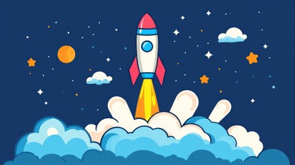 A rocket launching into the sky Representing rapid progress and high aspirations.