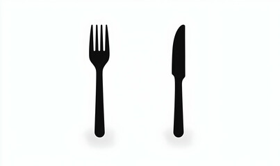 Silhouette of Fork and Knife on Plain Background for Culinary Themes