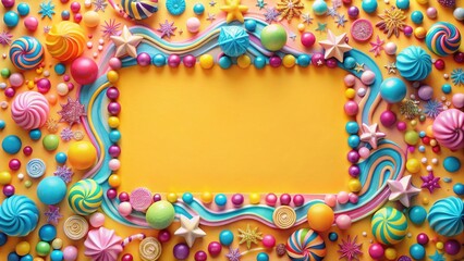 Joyful Confectionery Celebration A Whimsical Arrangement of Colorful Sweets and Festive Decorations Forming a Delightful Frame for Your Message