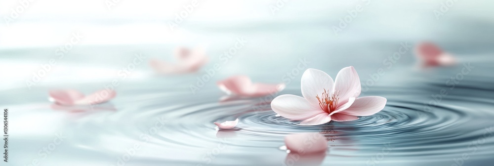 Poster soft pastel colors create a tranquil haven with delicate flower petals floating on calm water genera