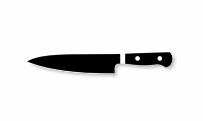 Black Kitchen Knife with White Handle and Sharp Blade Illustration