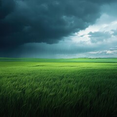 Fototapeta premium Dramatic storm clouds gathering over a vibrant green field.