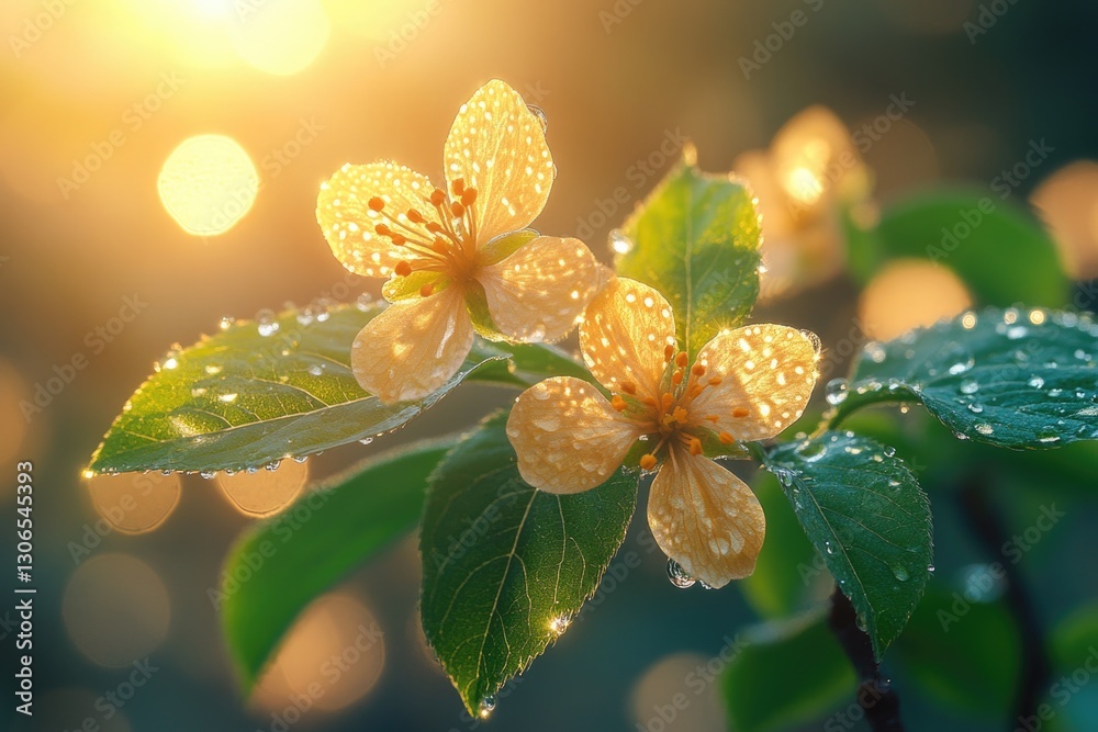Poster a close-up view of a flower with water droplets on its petals, often used in still life photography 