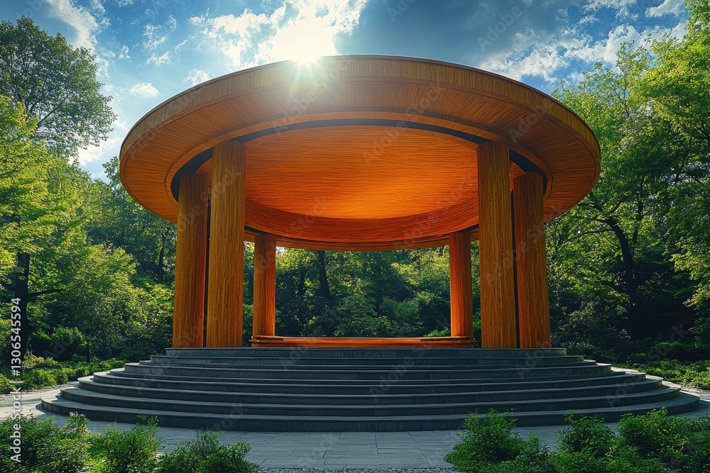Poster a gazebo in a park with steps leading up to it