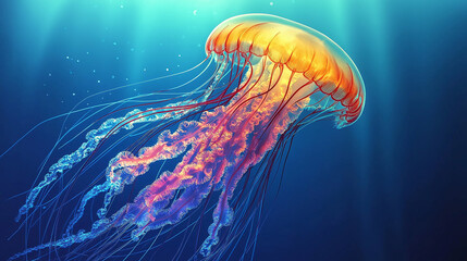 Brightly Neon Glowing Jellyfish in the Water