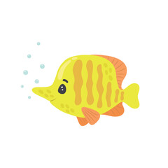 Illustration of an exotic fish. Colorful marine fish, inhabitant of the tropical ocean. Cute underwater and aquarium animals and fish. Vector illustration of an isolated character