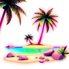 Obraz premium Tropical island holographic 3D icon. neon symbol vector illustration isolated on white background. Generative AI