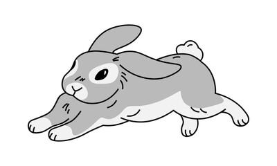 Hand drawn cartoon rabbit in jumping motion vector illustration