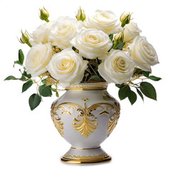 A luxurious white porcelain flower vase with intricate gold patterns