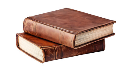 Obraz premium Two brown leather-bound book isolated on a white background