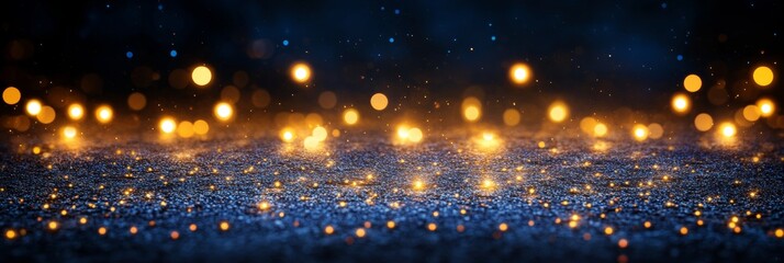 Obraz premium Deep Blue Glitter Background With Sparkling Fairy Lights, Perfect For Festive Designs