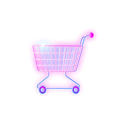 trolley cart shopping holographic 3D icon. neon symbol vector illustration isolated on white background. Generative AI