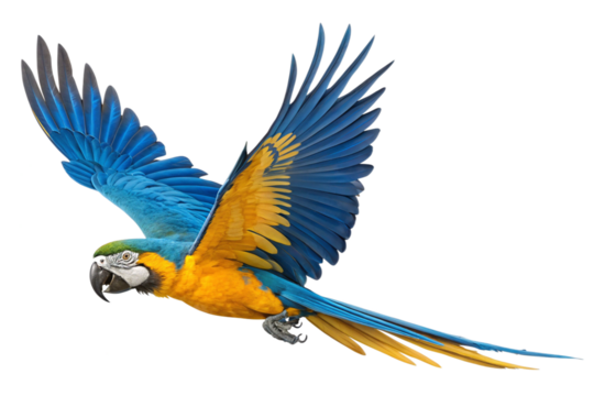 Illustrated Flying  Colorful Macaw isolated on transparent background PNG  Flight of the Colorful parrot - Powered by Adobe