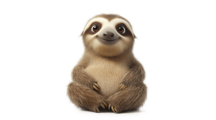 Adorable Sloth Character Sitting on the Ground, isolated on a white background