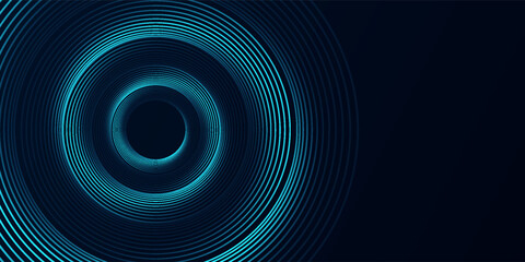 Dark blue abstract background with glowing circle lines. Geometric stripe line art design. vector