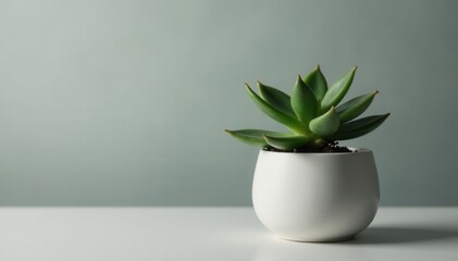 Single succulent in minimalist pot, muted tones, serene, simple