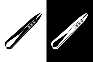 Minimalist Tweezers Silhouette Vector Icon – Black and White Background.