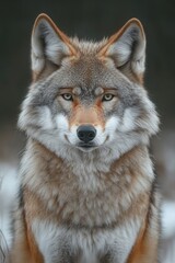 Obraz premium A close-up view of a wolf's face in snowy surroundings