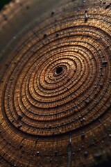 Fototapeta premium Intricate concentric circles of a tree trunk, revealing a mesmerizing pattern of nature's artistry in rich brown hues