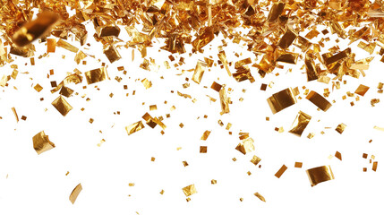 Gold confetti and serpentine isolated on a white background